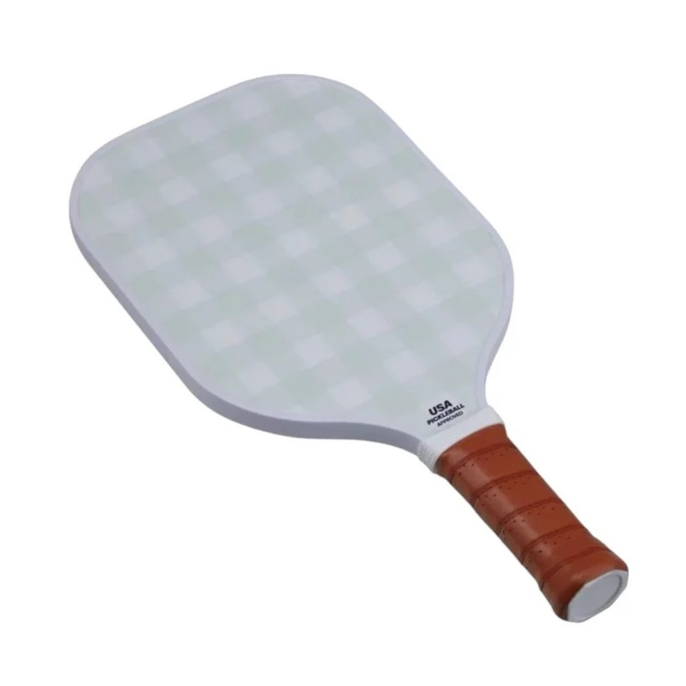 Double Sided Pickleball Paddle - Mint Gingham/Blue Stripe